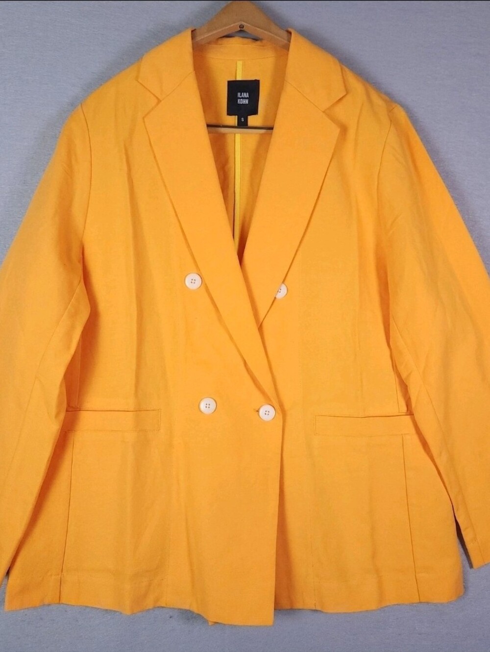 Ilana Kohn Bright Orange Double-Breasted Linen Blend Blazer